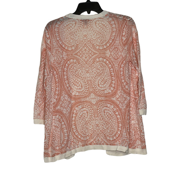 Talbots Petites Womens Open Sweater Size SP Pink White Floral Linen Cotton Blend - Picture 4 of 4